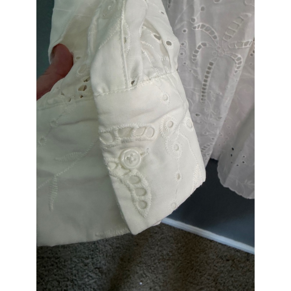 Roller Rabbit White Eyelet Palm Tree Shirt Dress Tunic Med Long Sleeve Slip - Picture 3 of 12